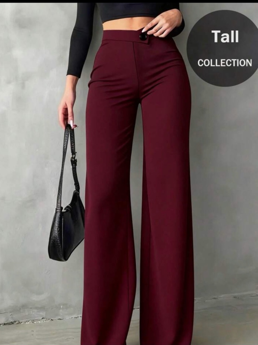 Tall Collection High-Waist Wide-Leg Pants in Burgundy